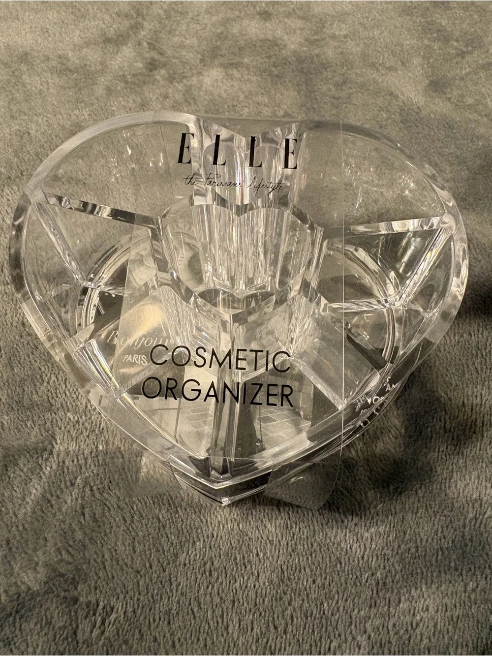 ELLE Clear Heart-Shaped Cosmetic Organizer in Transparent and Black Accents